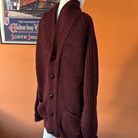 PETER CHRISTIAN burgundy 100% British wool men’s cardigan sweater - Picture 5 of 10